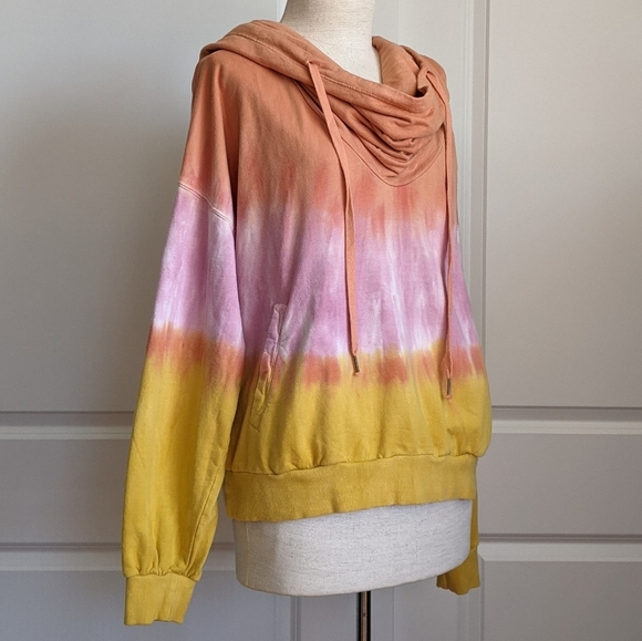 Young Fabulous & Broke Pullover Hooded Cowl  Pockets Tie Dye Orange Pink L NWT - Picture 4 of 16